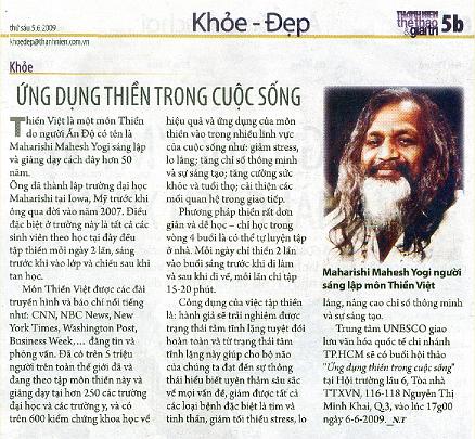 Slide 12 - Vietnam article-A.jpg - 27 June 2009An example of press response to the introductory lecture on Transcendental Meditation in Ho Chi Min city. Coverage included 4 television stations.